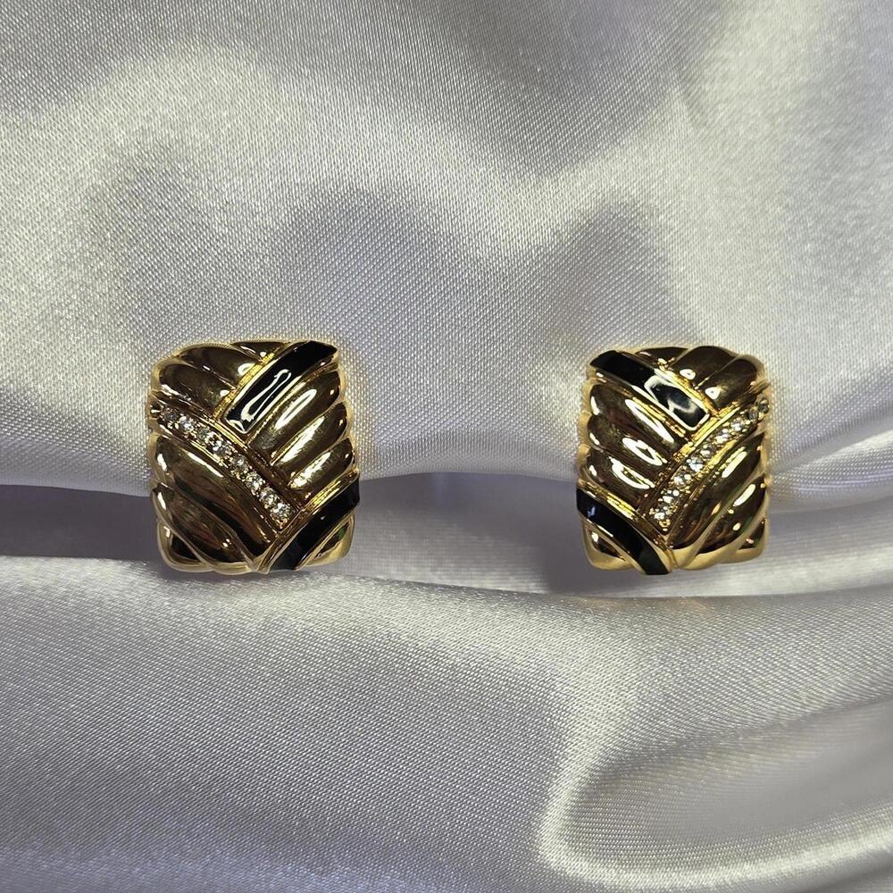 Vintage Vendome Gold-Plated Clip-On Earrings with Black Accents